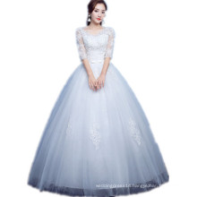 Wholesale Elegant Tulle A-line Wedding gown Half Sleeves Appliqued Lace with Beadings cheap Wedding Dress